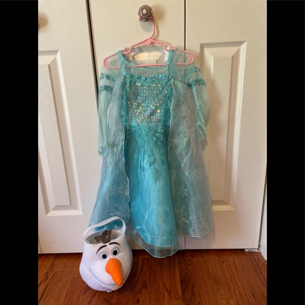Disney Elsa dress and Olaf bag